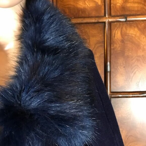 Aphratti Navy Blue Faux Fur Luxe Cape Cardigan Topper - Picture 9 of 15